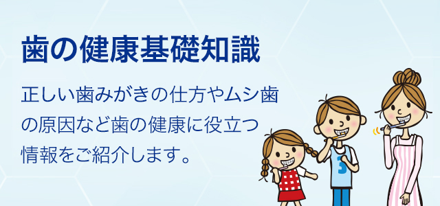 歯の健康基礎知識 正しい歯みがきの仕方やムシ歯の原因、ケア用品の選び方など、歯の健康に役立つ情報をご紹介します。