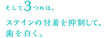そして、ステインの再付着を抑制し美しさを保つ。この３つがエナメルパール独自のエナメルケア処方です。