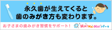 永久歯が生えてくると歯のみがき方も変わります。 お子さまの歯みがき習慣をサポート! HA!HA!HA!パーク